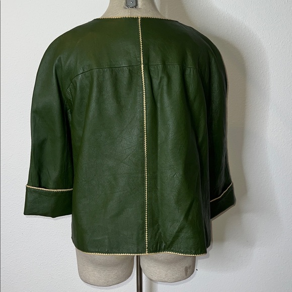 Jones New York Vintage Crop Leather 3/4 Sleeve Jacket - Picture 2 of 5